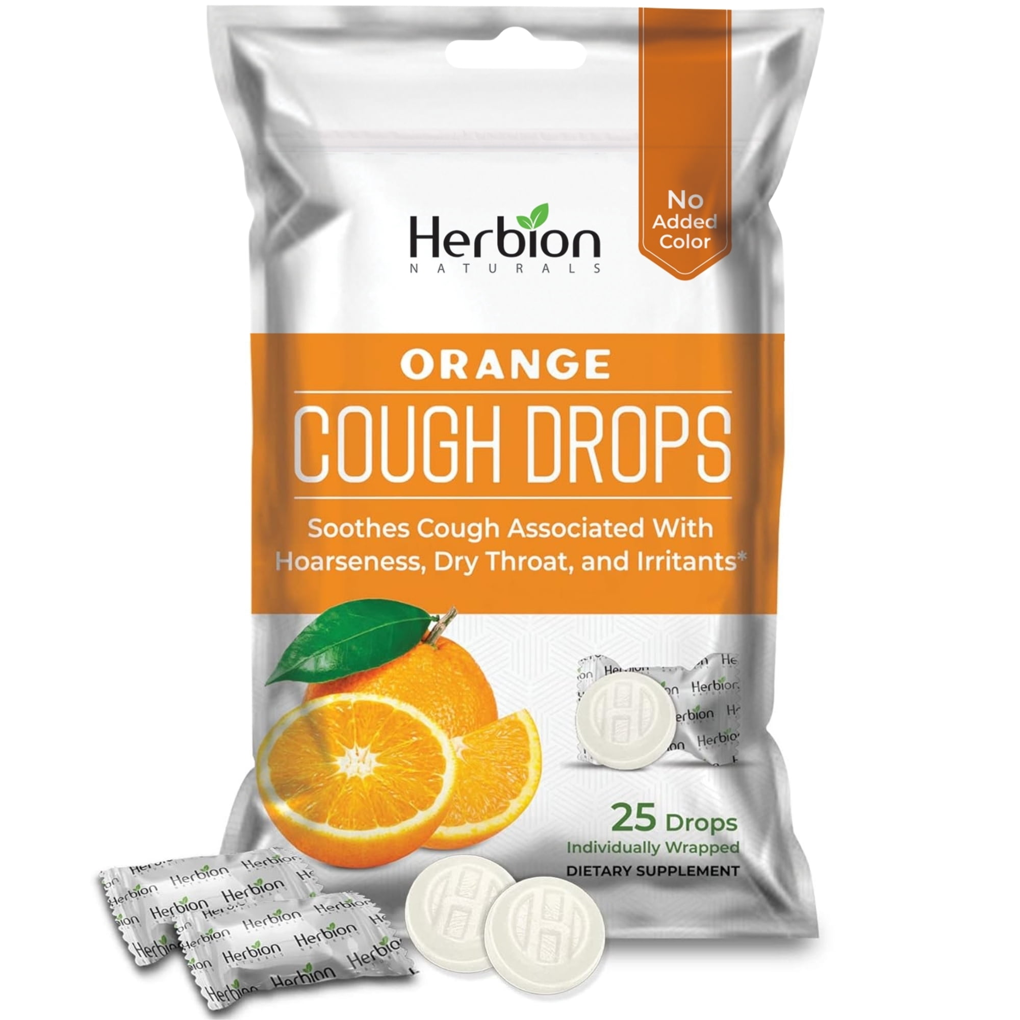 Herbion Naturals Cough Drops with Natural Orange Flavor, Dietary Supplement, Soothes Cough, For Adults and Children over 6 years, 25 Drops