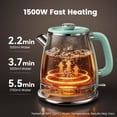 thumbnail image 6 of Mecity Retro Electric Kettle, 1.7L Hot Water Boiler with Thermometer, Stainless Steel Interior, 1500W Fast Boil Tea Kettle, Double Wall Cool Touch, Wide Mouth, Green, 6 of 7
