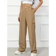 thumbnail image 6 of Chiclily High Waist Stretch Cargo Pants Brown 2XL Women Casual Baggy Multiple Pockets Relaxed Fit Straight Wide Leg Pants, 6 of 7