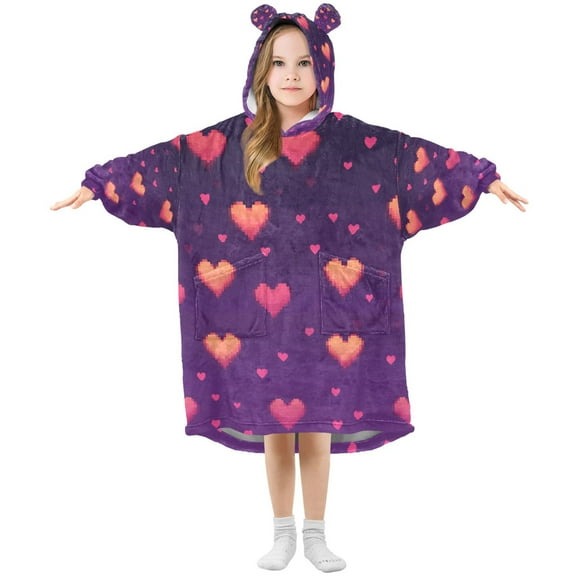 FORMRS Wearable Blanket Hoodie with Sleeves for Kids Cozy Flannel Sweatshirt, Love in The Clouds