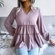thumbnail image 5 of Camiseta Con Cuello En V Para Mujer, Transpirable, Corte Suelto, Dobladillo Con Volantes, Camiseta De Manga Larga Para Mujer, Cómoda, De Poliéster Suave Para El Trabajo ANGGREK Otros, 5 of 8