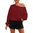 thumbnail image 2 of Hurxie Womens Oversized Sweatshirt Long Sleeve Off The Shoulder Pullover Casual Comfy Fall Outfits Wine,3XL, 2 of 7