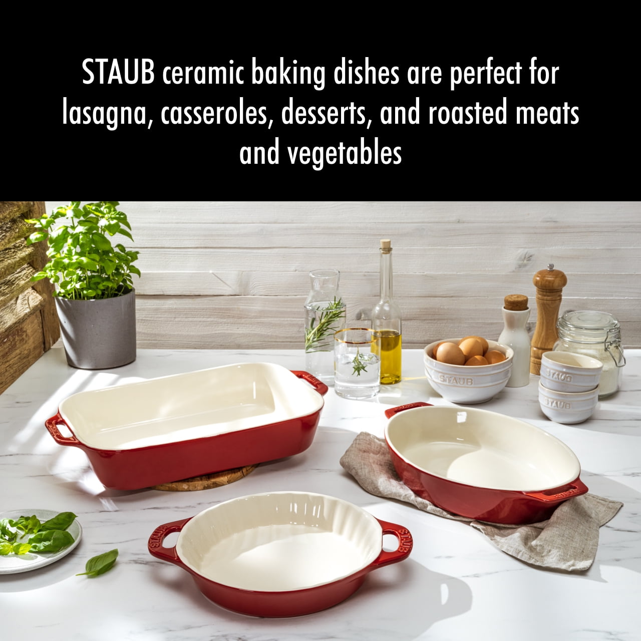 Staub Ceramics 4-Piece Baking Dish Set Cherry