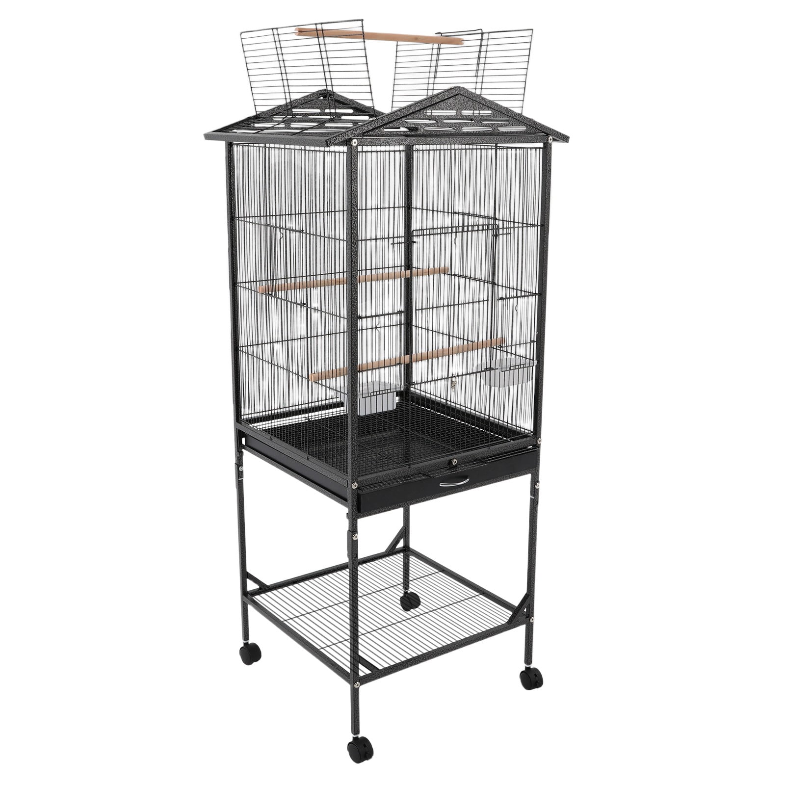 Metal Bird Cage, Bird Cage with Play Open Top, Bird Cage with Wheels for Homes, Living Rooms, Balconies, Pet Shops, and More (18.11*18.11*49.21in) (Black)