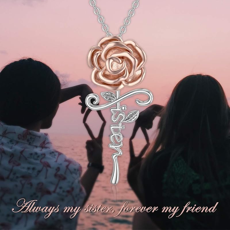 DVEATR Sterling Silver Sunflower & Rose Flower Butterfly & Lotus Pendant - Sister & Friendship Gift for Women
