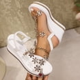 thumbnail image 4 of Glitter Platform Sandals for Women Open Toe Slingback Wedges Heels Floral Rhineston Clear T-Strap Dress Pumps Shoes Gold Size 8, 4 of 7