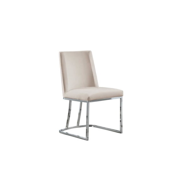 Double Minimalistic Cream Velvet Side Chairs with Chrome Legs