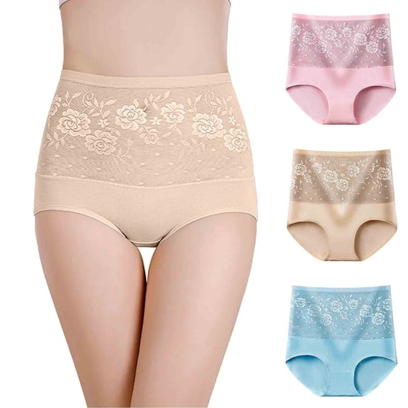 Women's High Waisted Underwear Soft Breathable Comfortable Multipack Everyday Panties 3PCS