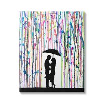 Modern Romantic Rainfall Silhouette Abstract Graphic Art Gallery Wrapped Canvas Print Wall Art