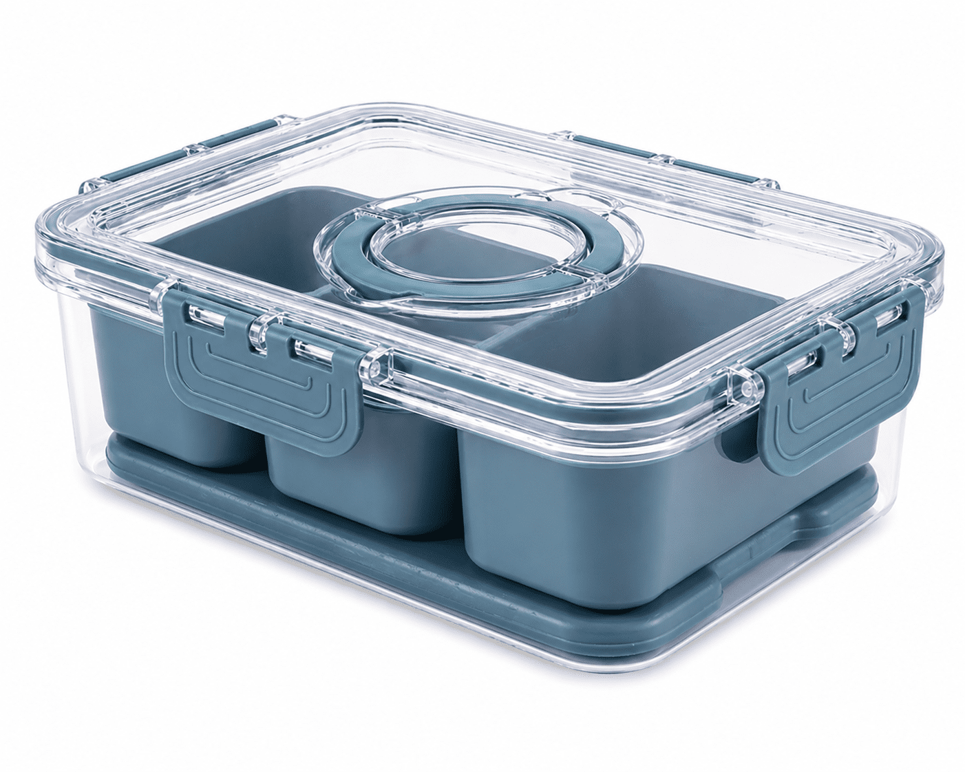 (3 pack) Cook with Color 3-Compartment Snack Box with Removable Ice Pack, Portable Food Storage with Locking Lid and Handle, Blue