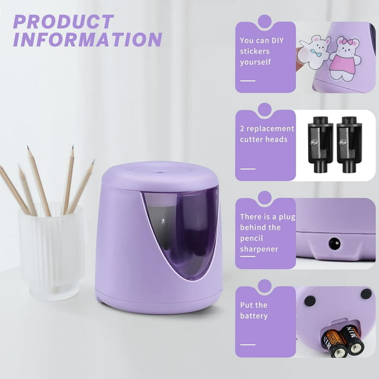 Cute Electric Pencil Sharpener For Kids - USB & Battery Powered Portable Sharpener (Purplish Blue)
