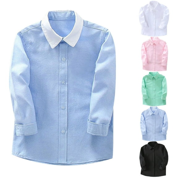 Utoimkio Boys Long Sleeve Button Down Dress Shirts Solid Gentleman's School Uniform Shirt Blouses for Boys 2-14 Years