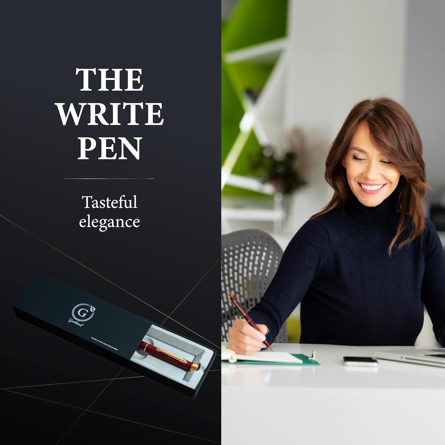 Garland Metal Slim Pen, Made in USA, Fine Gloss Finish with 24k Gold Trim For Executive Desk, Graduation, Groomsmen Gifts, Professional Men & Women, Keepsake Gift Box, Refillable- Blue/Gold