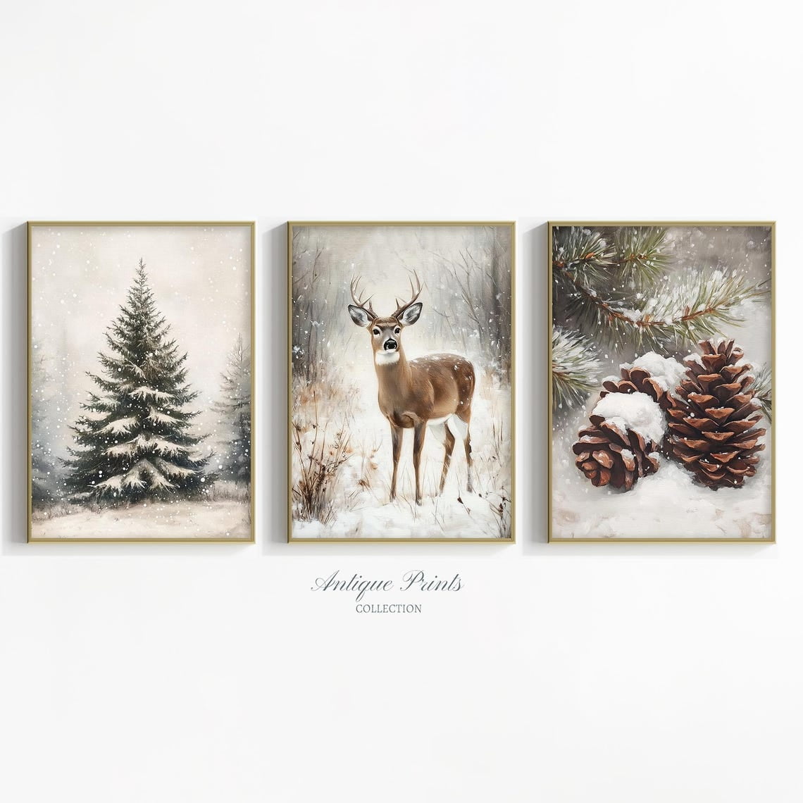 Set Of 3 Winter Landscape Wall Art Prints Snowy Forest Christmas Farmhouse Holiday Seasonal Living Room And Home Decor