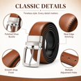 thumbnail image 4 of Men's Reversible Genuine Leather Belt, 1.38" Wide 2-in-1 Dress Belt with 360° Rotating Pin Buckle, Adjustable Business Casual Belt, Blue Brown Coffee, Sizes 33"-43" - TRISJEM, 4 of 7
