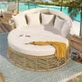 thumbnail image 3 of Harper & Bright Designs Outdoor Rattan Round Daybed, Patio Wicker Sunbed with Retractable Canopy, Poolside Sunbed Sofa with Removable Cushions for Garden Backyard Porch, Beige, 3 of 11