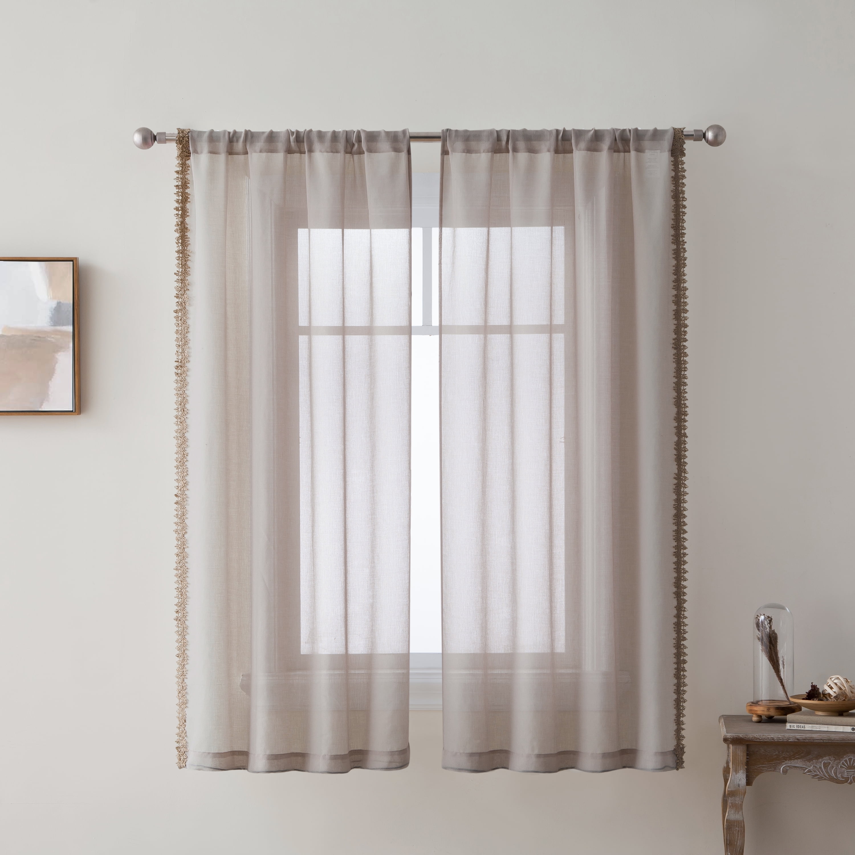 Better Homes and Gardens Jute Trim Edge Window Curtain Panel Set of 2