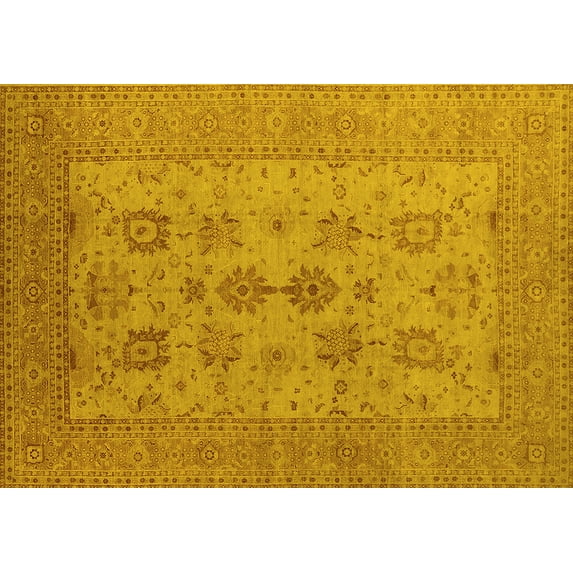 Ahgly Company Machine Washable Indoor Rectangle Oriental Yellow Industrial Area Rugs, 8' x 12'