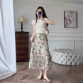 thumbnail image 3 of Falda de gasa con frunces y flores rosas de verano 2024, falda de gasa de estilo europeo hasta la rodilla para mujer, caftán de gasa, 3 of 4