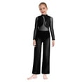 thumbnail image 1 of Kaerm Kids Girls Mesh Patchwork Metallic Long Sleeve Full Body Unitard Figure Skating Jumpsuit Black 16, 1 of 5