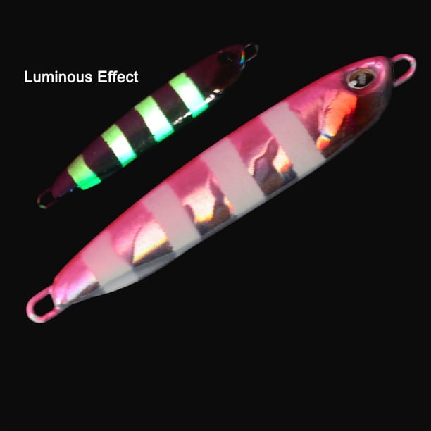 Señuelo de pesca de metal hundido, cuchara de fundición realista, cebos luminosos (rosa)