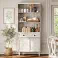 thumbnail image 6 of WAMPAT Handmade Patchwork 31.5" Wide Tall Bookshelf with Cabinet, White, 6 of 7