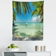 thumbnail image 1 of Tropical Tapestry, Surreal Sea Surrounded by Palm Tree Leaves Scenic Nature Summertime, Fabric Wall Hanging Decor for Bedroom Living Room Dorm, 5 Sizes, Fern Green Turquoise, by Ambesonne, 1 of 1