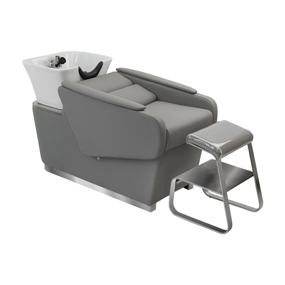 BERGAMO Backwash Unit Shampoo Bed with Removable Arm Cushion and Footrest, Hair Salon Spa Equipment, Gray/Silver