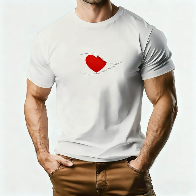 Tops para hombre, blusas y camisas de manga corta con cuello redondo para hombre, camiseta deportiva informal con estampado de corazones a la moda para hombre, blusa de poliéster de manga corta con cu