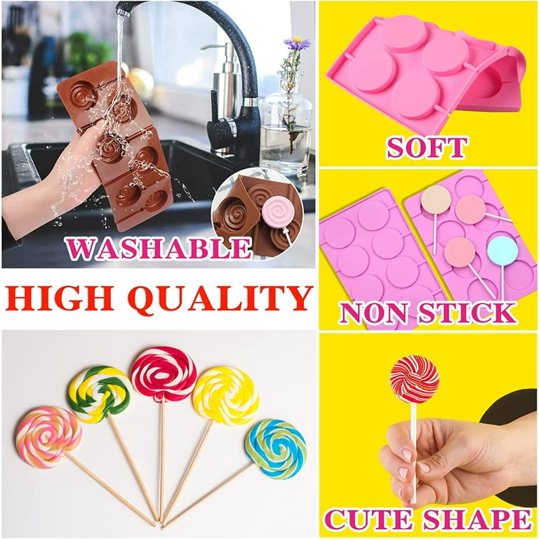 Lollipop Mold 2 Pack Sucker Molds Chocolate Hard Candy Molds Silicone 6  Cavity Swirl Lollypop 