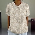 thumbnail image 2 of Dyfzdhu Blouses for Women Casual Dressy Lapel Embroidered Floral Lace Printed Round Neck Button Loose Pullover Top Shirt T Shirt Summer Tops Khaki, 2 of 4
