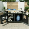 thumbnail image 3 of 53.3" Outdoor Kitchen Island with Raised Shelf, Solid Wood Storage Cabinet with Stainless Steel Top, Outdoor Rolling Grill Cart with Internal Storage Rack, Adjustable Shelf, 3 of 9