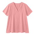 thumbnail image 6 of IWRICH Linen V Neck T Shirts for Women Summer Casual Short Sleeve Tunic Tops Comfy Solid Color Loose Fit Basic Tees Pink XXL, 6 of 7