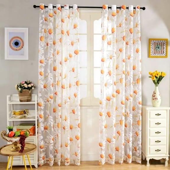 Gallickan Sunflower Curtain, Fresh Rustic Sheer Curtain for Living Room Bedroom, 1pc 39x78in Orange Floral Printed Window Panel, Light Filtering Polyester Drapery, Country Style Decor