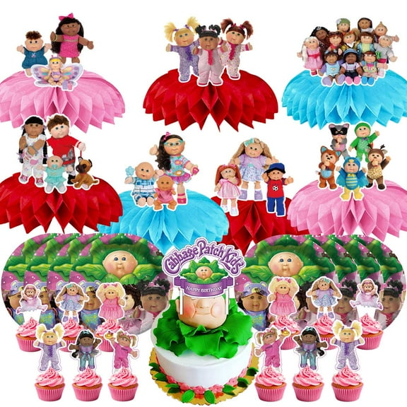 Cabbage Party Supplies Decor Plates Fans Decorations Honeycomb Centerpieces Cake Toppers