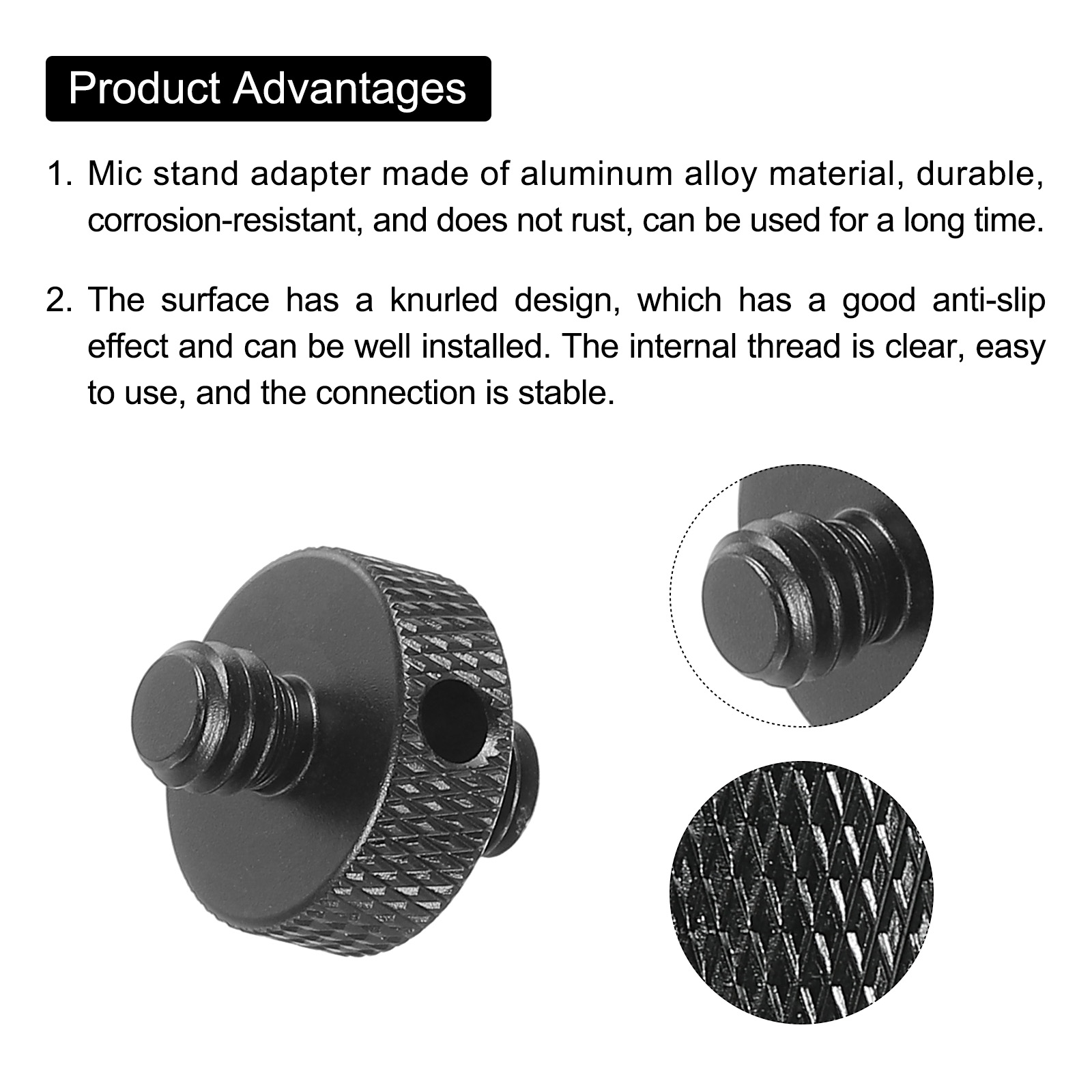 Uxcell Mic Stand Adapter 1/4 Male to 1/4 Male Thread Tripod Screw with Hole Double Sides Camera Screw Black 2 Pack - image 4 of 6