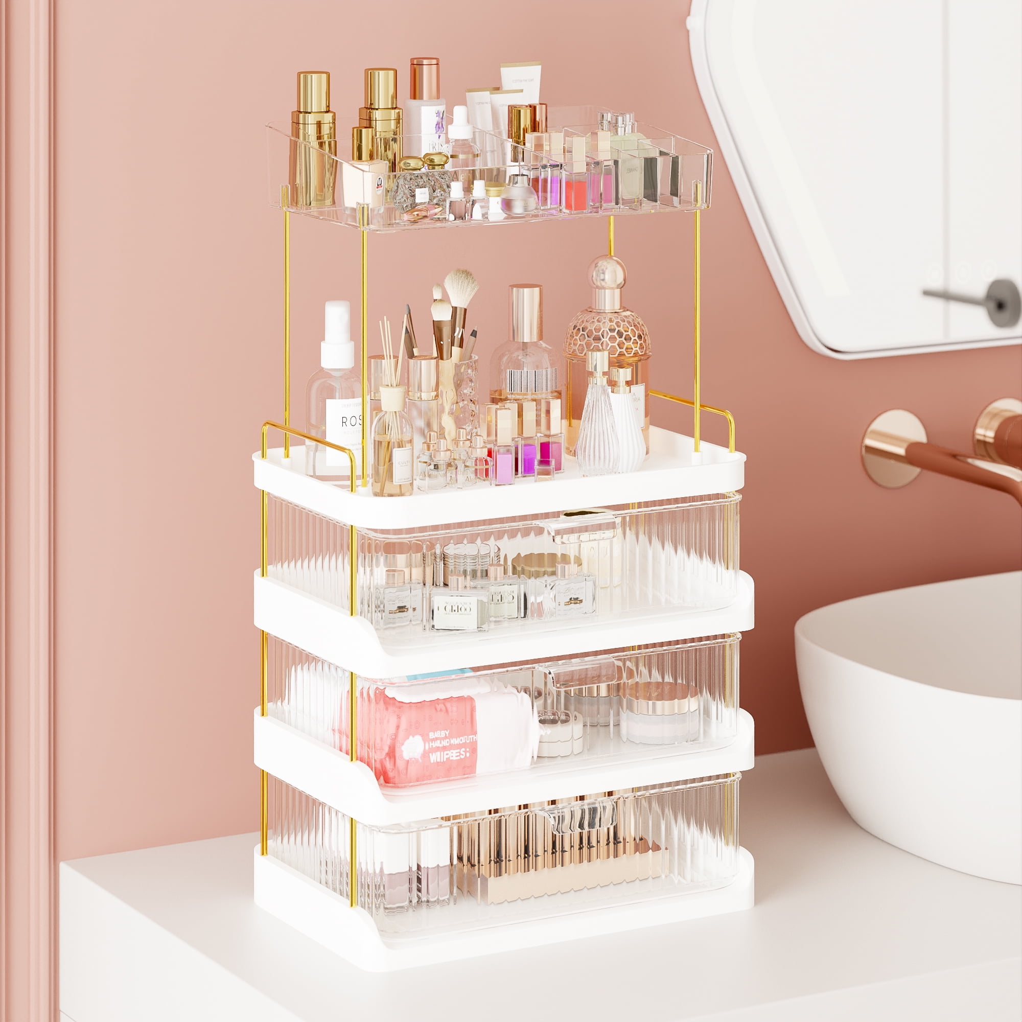 Yoneston 4-Tier Vanity Organizer with 3 Drawers