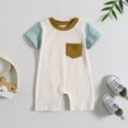 thumbnail image 2 of Otqutp Cute Romper for Boys Girls Short Sleeve Patchwork Colour Romper Jumpsuit With Pockets Beach Bodysuit for Toddler, 2 of 6