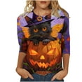thumbnail image 2 of VKOYWKM Women's Tops Halloween Shirts 3/4 Sleeve Halloween Pumpkin Black Cat Graphic T Shirts Casual Round Neck Loose Fit Party Top, 2 of 5
