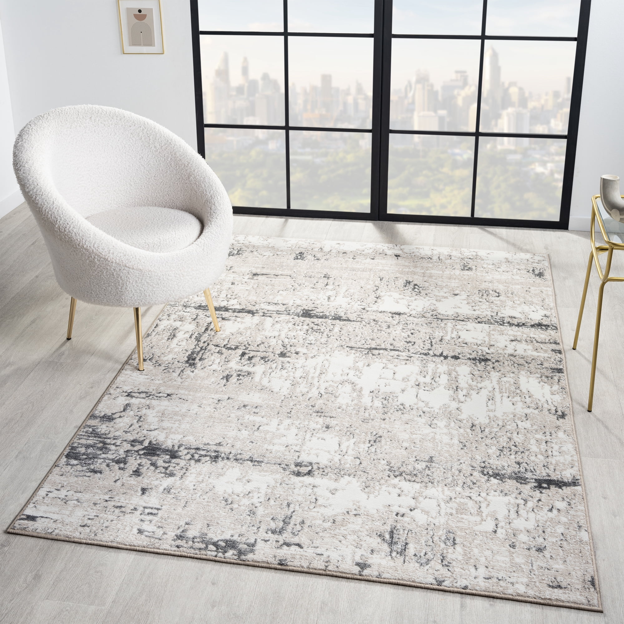Ox Bay Bethany 5' x 7' Cream/Gray Abstract Durable Indoor Area Rug