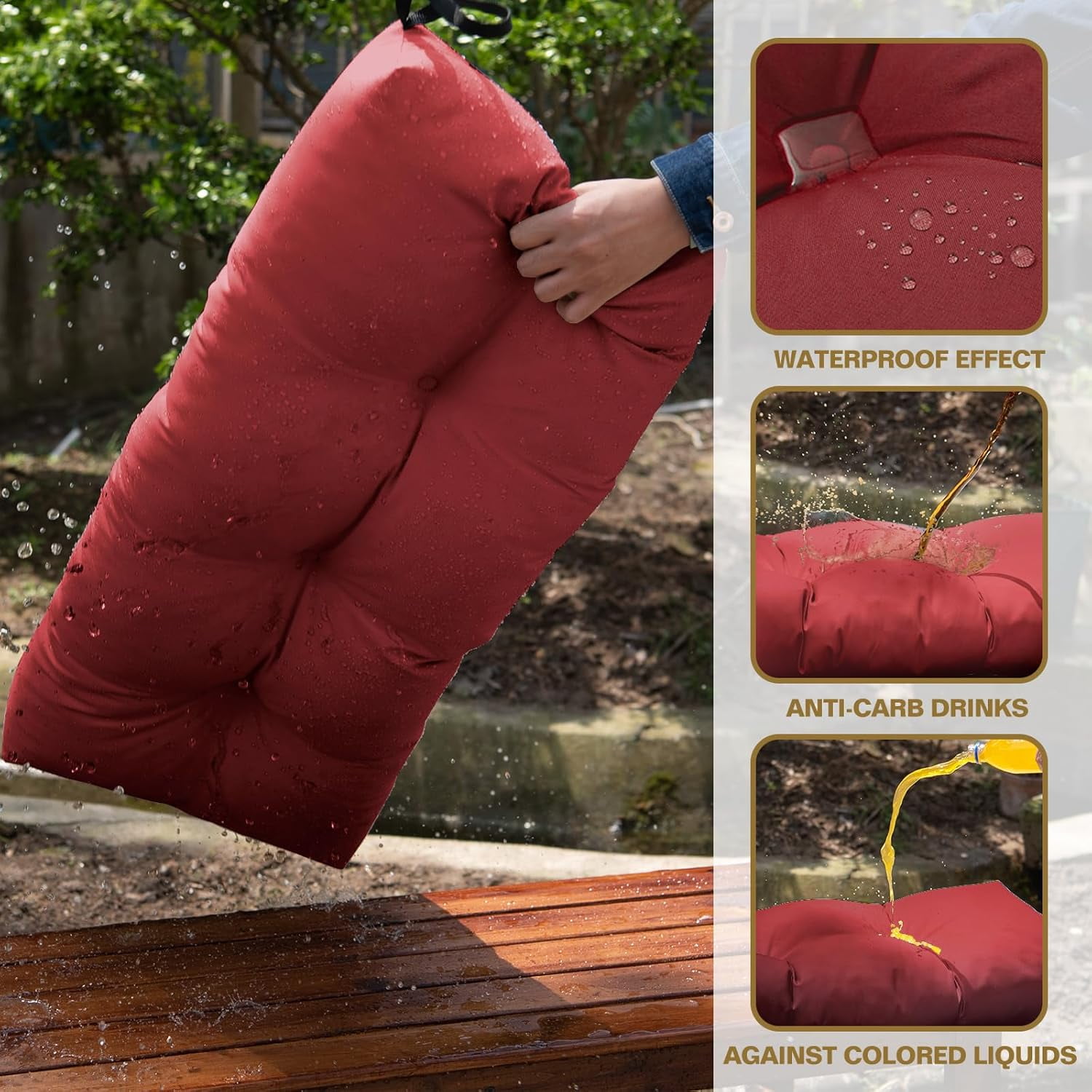 Galenzoov 36×14 Outdoor Bench Cushion, Blue Shredded Memory Foam, Waterproof Fade Resistant Patio Furniture Cushion, Burgundy