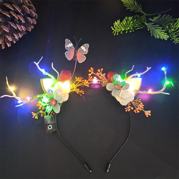 Diadema luminosa de cornamenta de alce para Navidad, diadema para concierto, rama de bosque, oreja de ciervo, accesorios para el cabello, accesorios escénicos para espectáculos y fotos