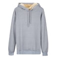 thumbnail image 1 of Women's Warm Lamb Wool Hoodie Solid Color Round Neck Long Sleeve Threaded Drawstring Casual Sweatshirt for Autumn Winter, 1 of 8
