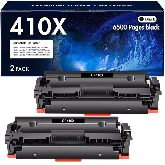 410X Toner Cartridges 410A 410X CF410X with M477fnw M477fdn M477fdw Color Laserjet Pro MFP M452dn M452nw M452dw M377dw M477 M452 Printer Ink (2 Pack)