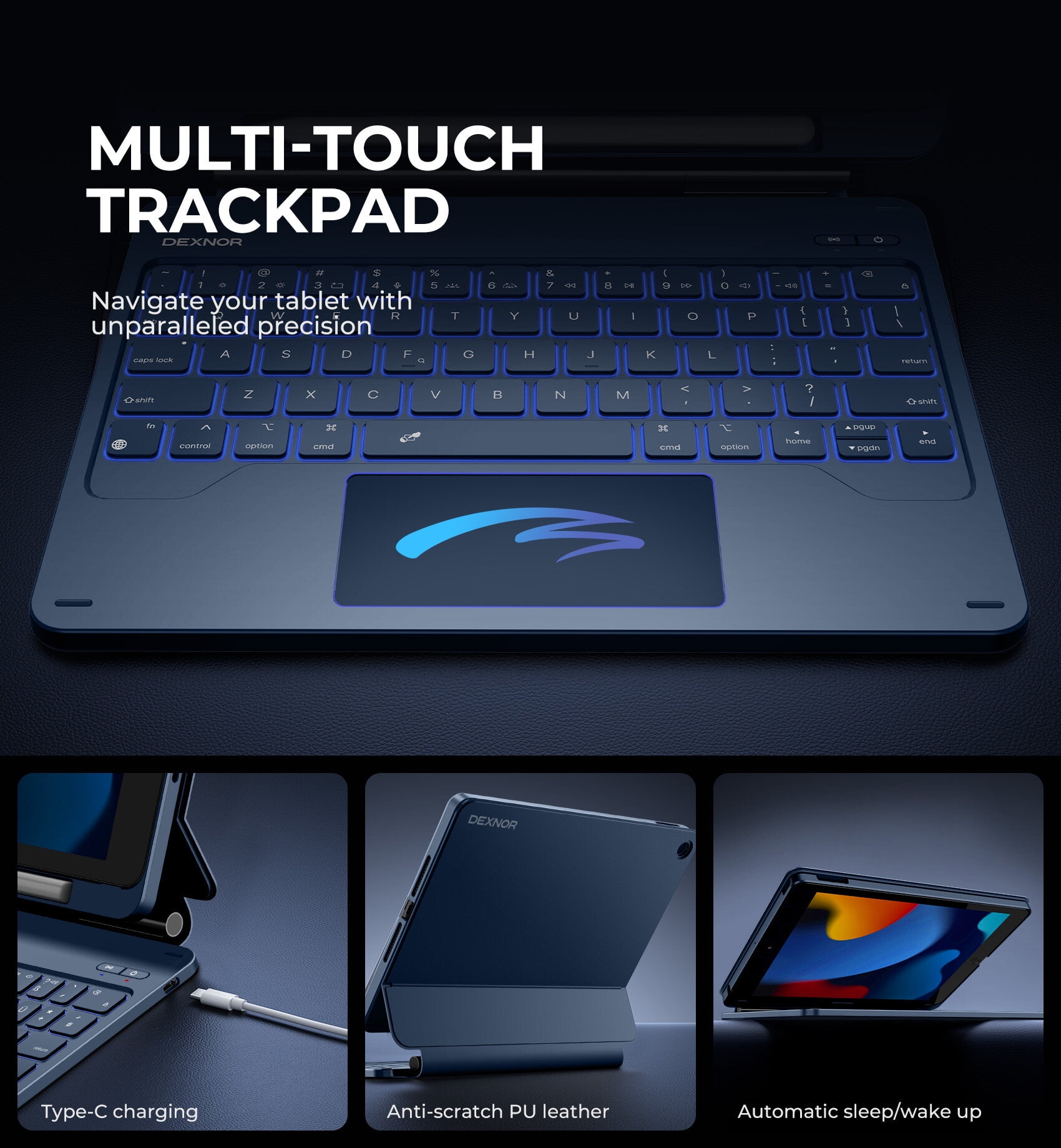 Dexnor for iPad 9th Generation Case with Keyboard Floating Cantilever Magnetic Stand Multi-touch Trackpad Backlit Pencil Holder Magic Style Keyboard Case for iPad 9th/8th/7th Gen 10.2 inch, Blue