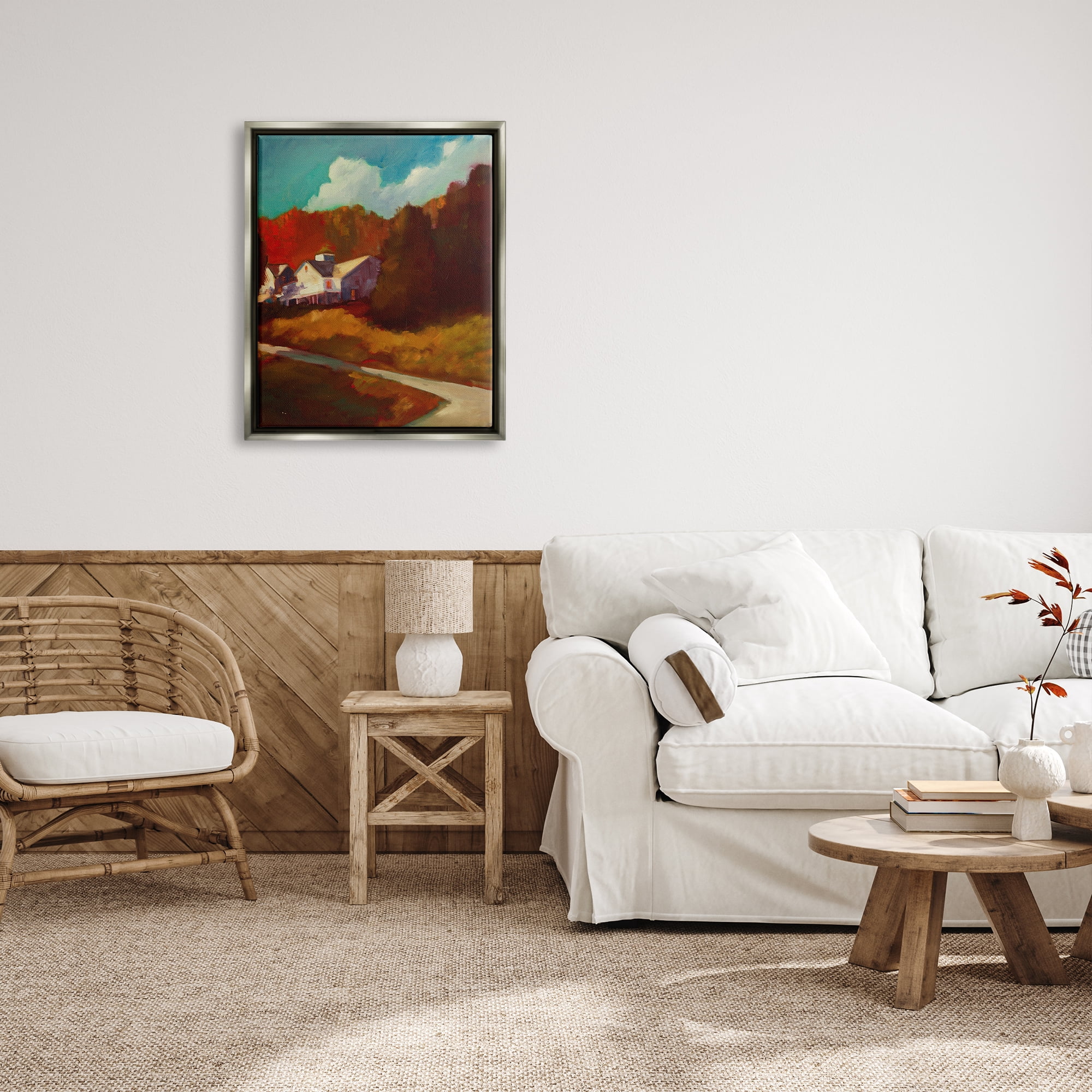Stupell Industries Autumn Foliage Landscape Nature Painting Gray Floater Framed Art Print Wall Art, 25 x 31