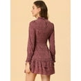 thumbnail image 4 of INSPIRE CHIC Women's Ruffled Crew Neck Vintage Smocked Cuff Floral Layered Mini Dress, 4 of 5