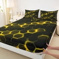 thumbnail image 5 of meiyoeat Neon Honeycomb Pattern Full Size Sheets for Boys Girls, Geometric Hexagon Bed Sheets, Yellow, 4 Pieces, 1 Flat Sheet, 1 Fitted Sheet and 2 Pillowcases, 5 of 6