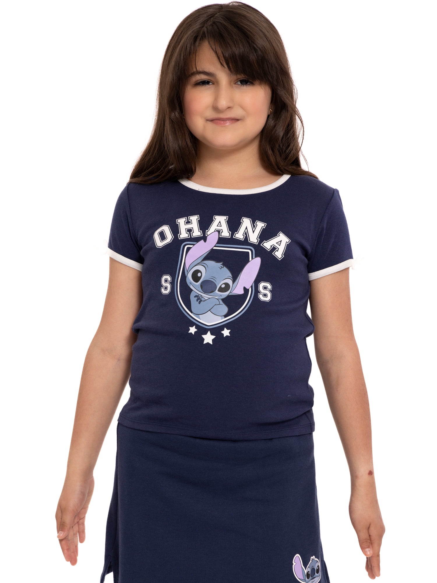 Lilo & Stitch Girls Short Sleeve Bow Detail Graphic T-Shirt, Sizes 4-16