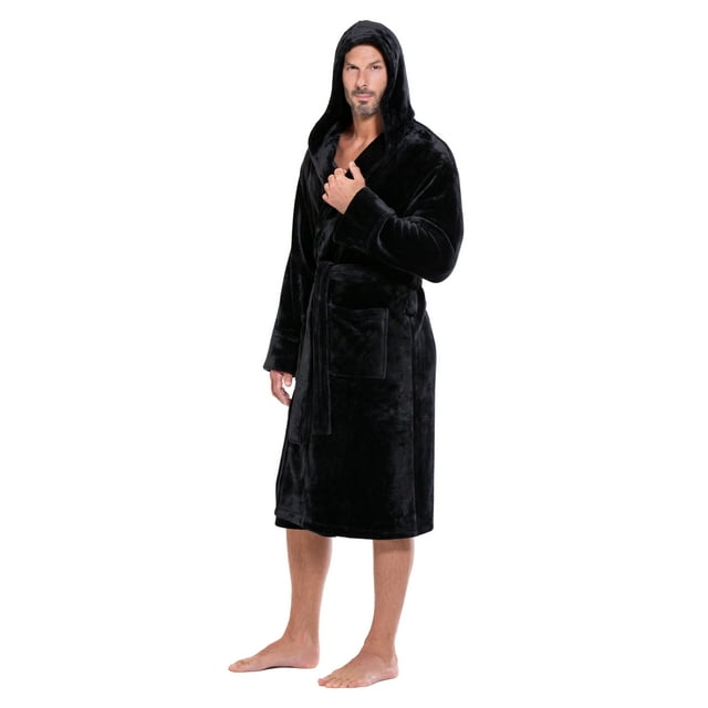 Plush Robes For Men, Soft Fuzzy Hooded Mens Bathrobes , Long Comfy Robe